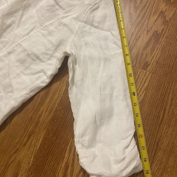 100% Linen White Crop Blazer Jacket XL Open Front Coastal Chic Quiet Luxury - Picture 10 of 13